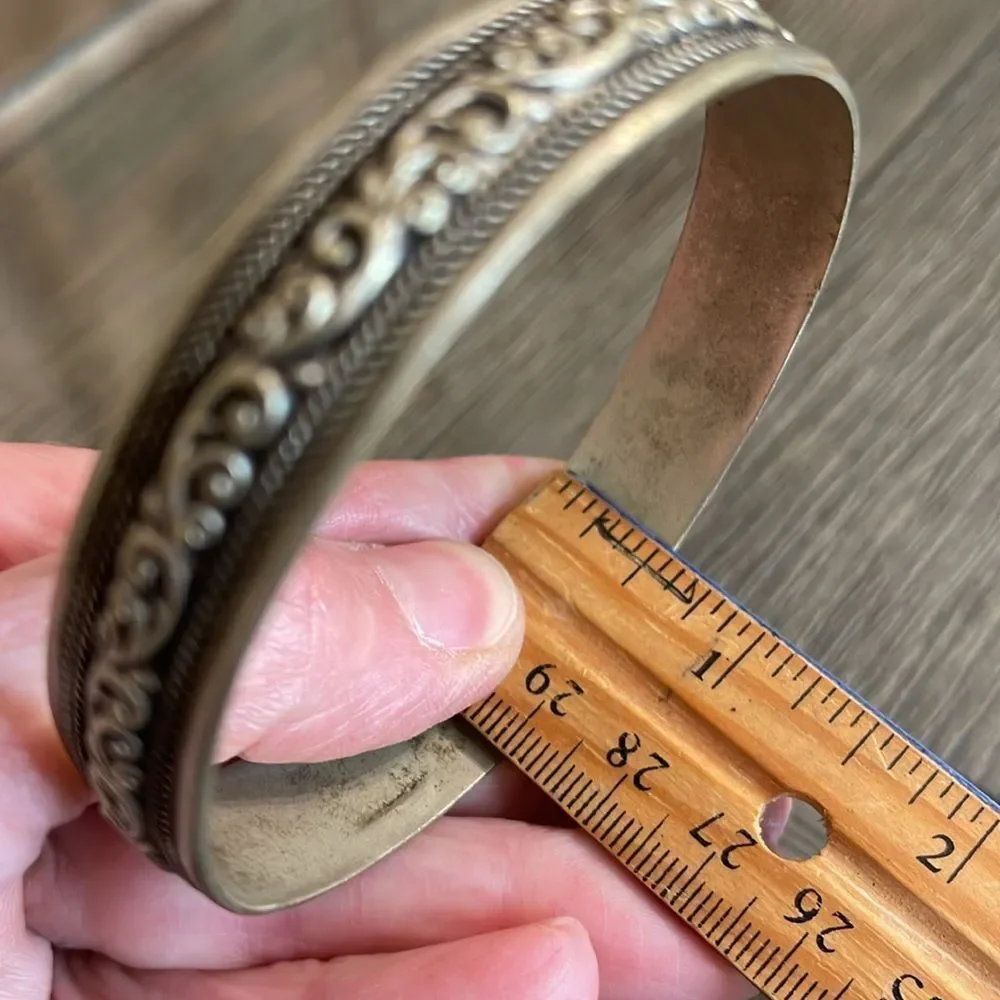 Vintage Silver-Tone Bangle Bracelet from India